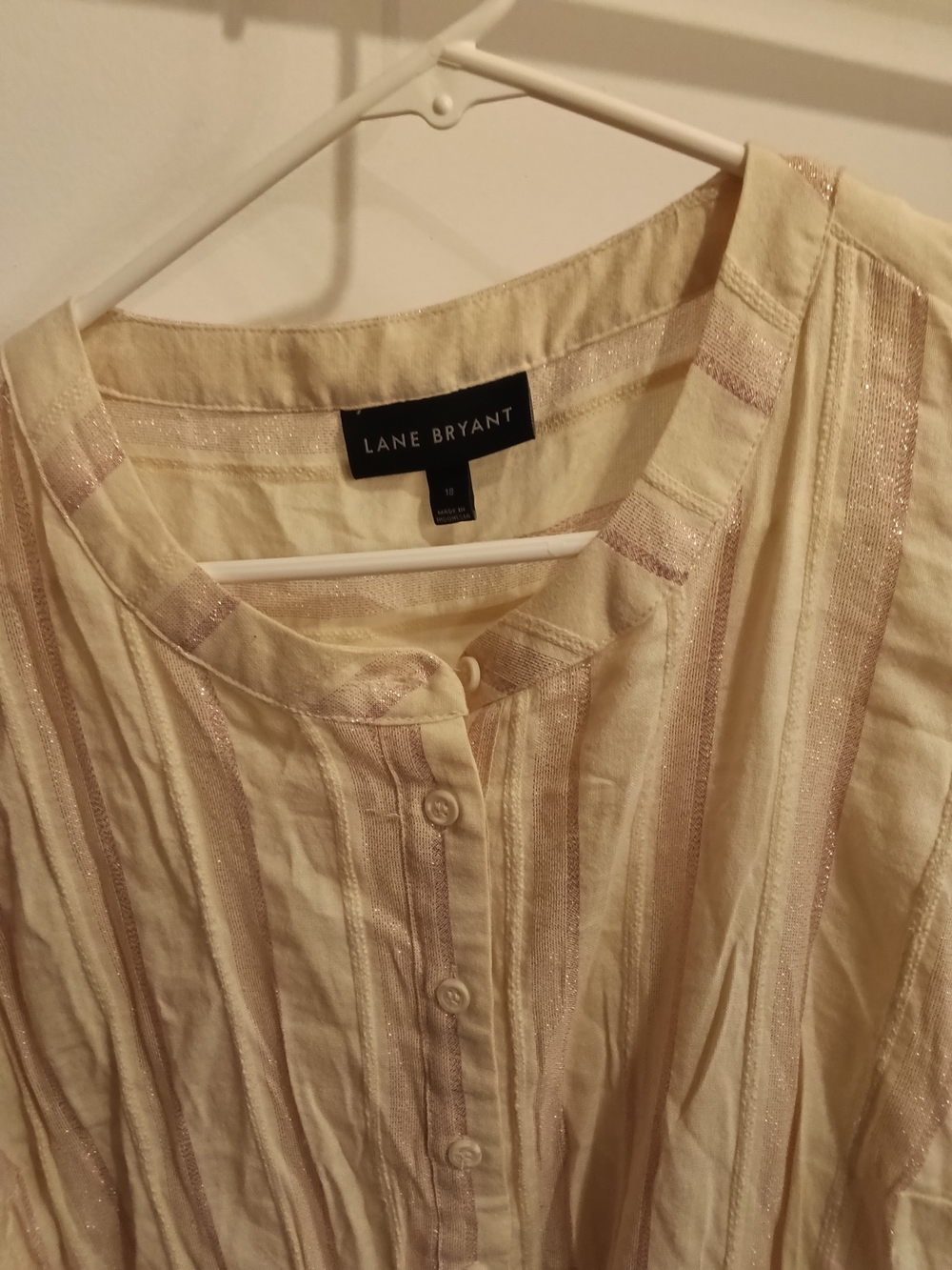 Lane Bryant Cream Metallic-Striped Button Front Women's Top